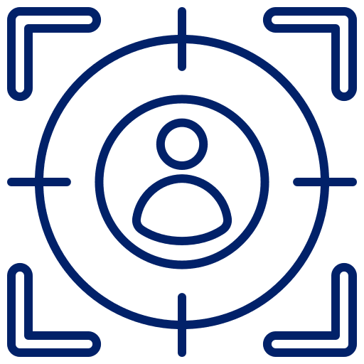 Blue user target icon on black background