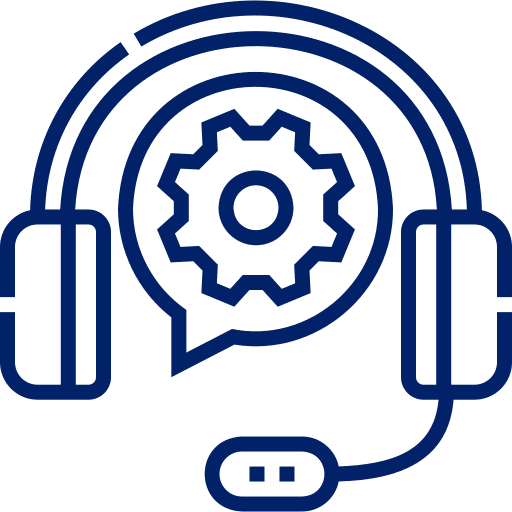 Headset with gear icon, technical support