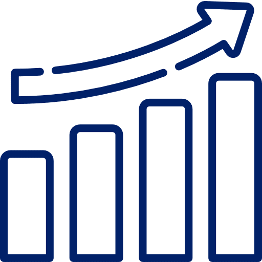 Blue ascending bar chart with upward arrow
