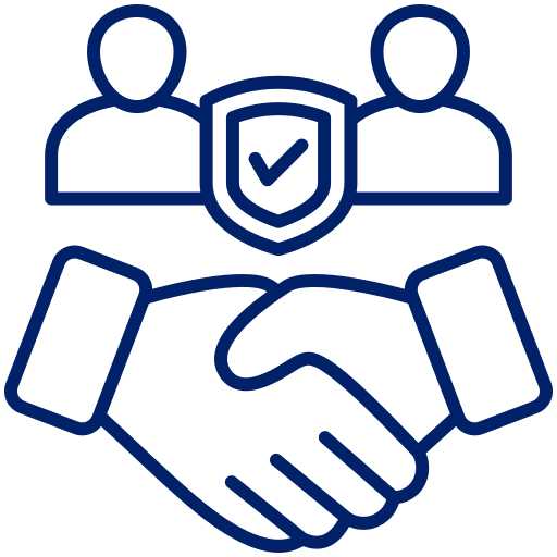Secure partnership handshake icon with people