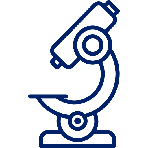 Blue neon microscope icon on black background