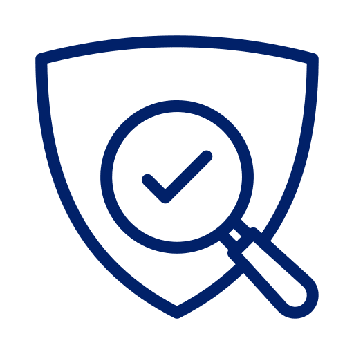 Shield with magnifying glass and checkmark