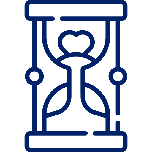 Blue hourglass icon with heart