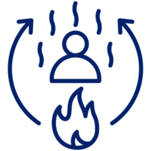 Sauna icon: person above flame and steam